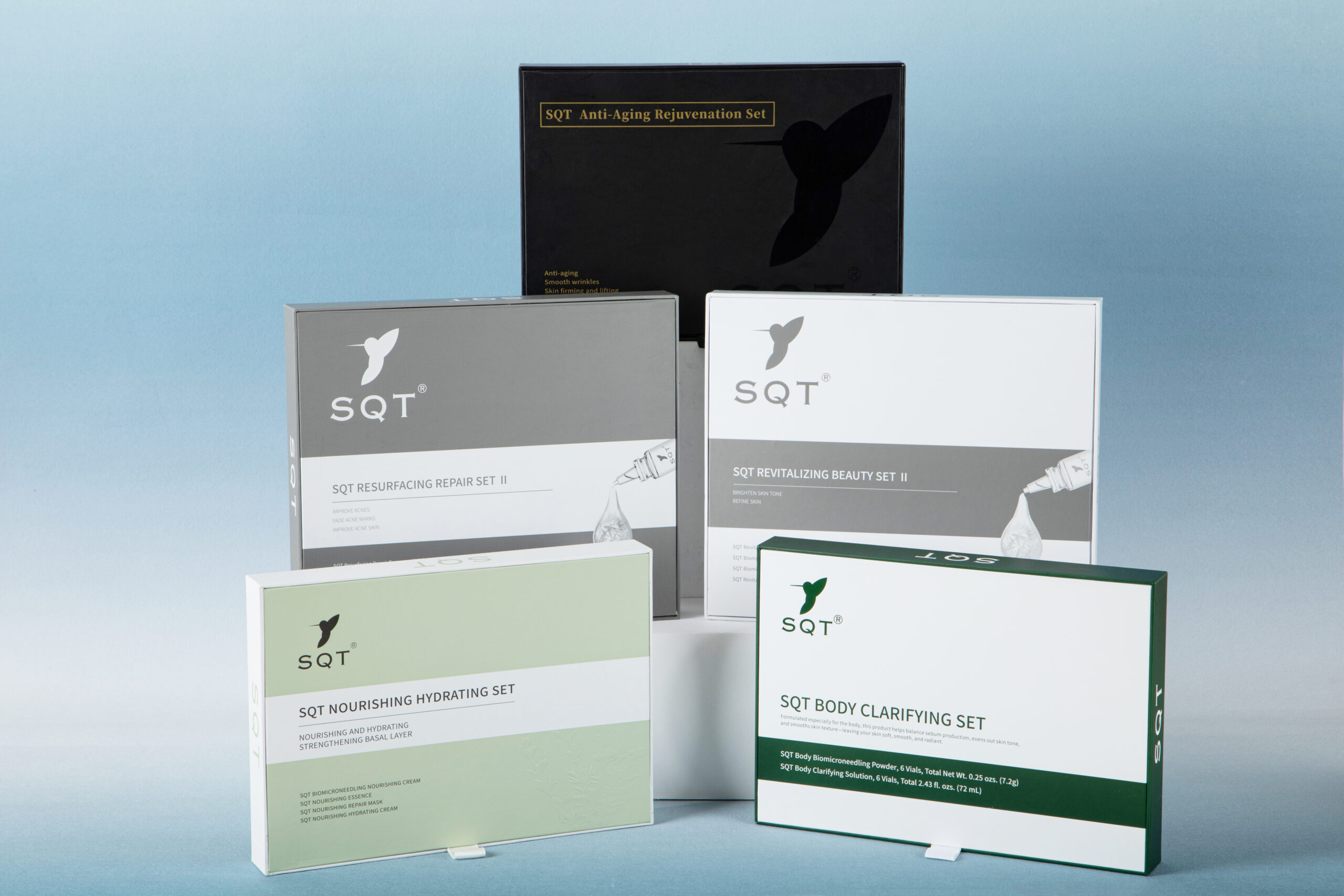 sqt treatment set bundles sqt treatment set boxes all lined up next to each other