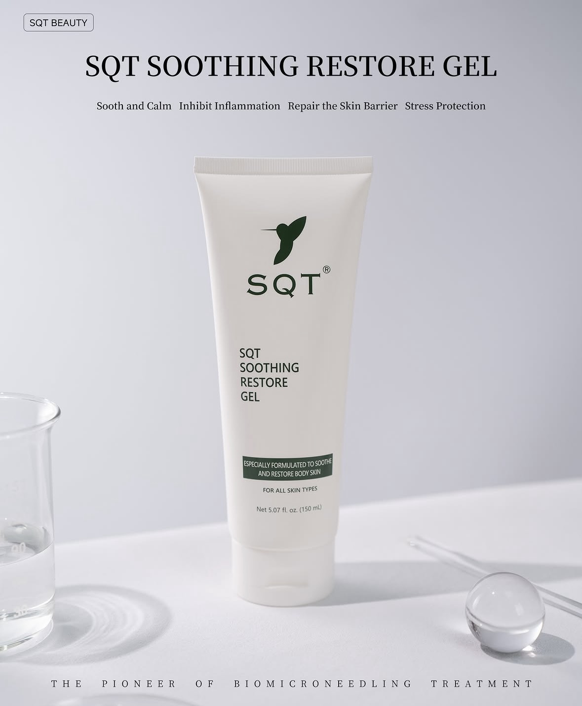 Soothing restore gel sqt uk restoring gel product standing upright on a white table
