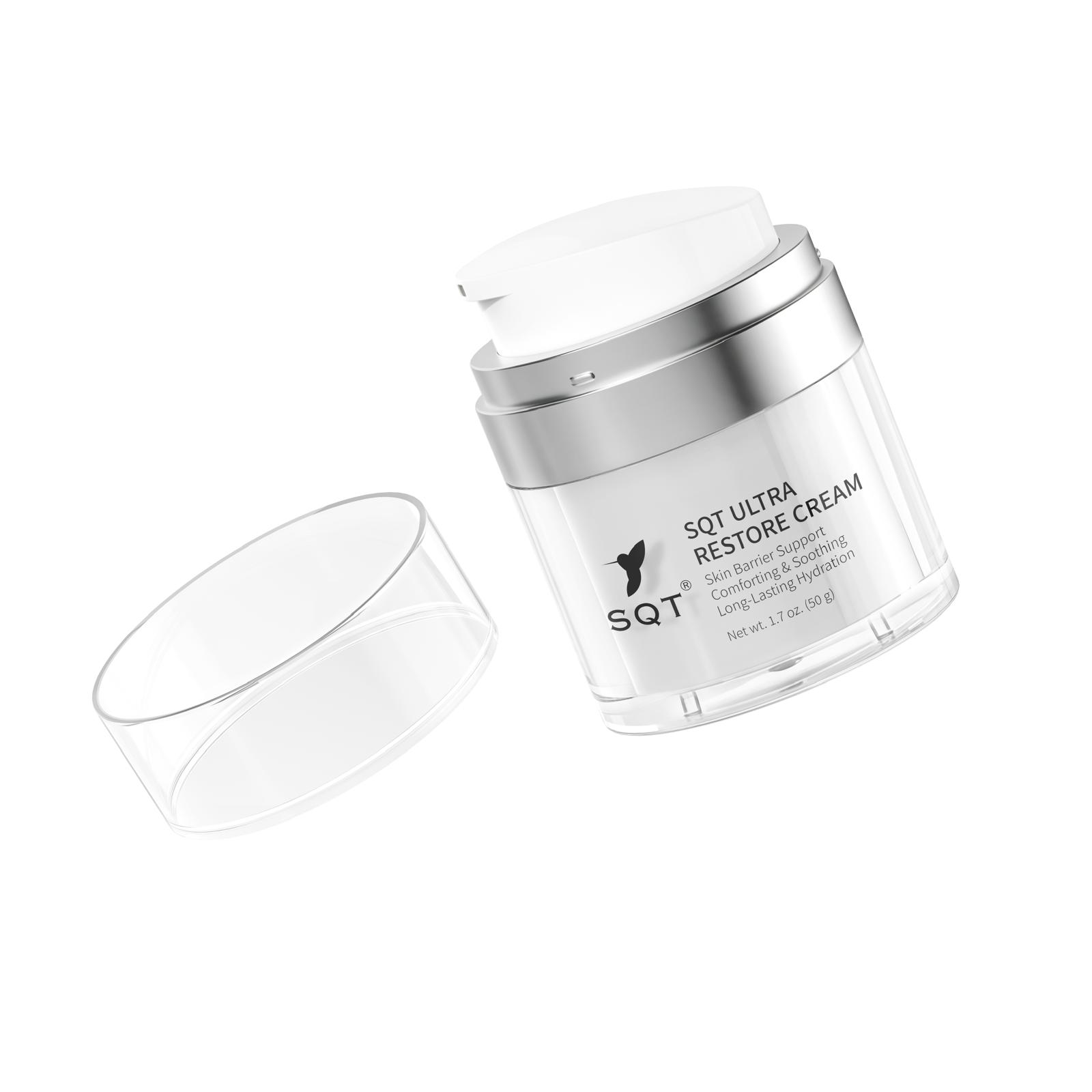 Ultra Restore Cream white tub of sqt ultra restore cream floating with a white background